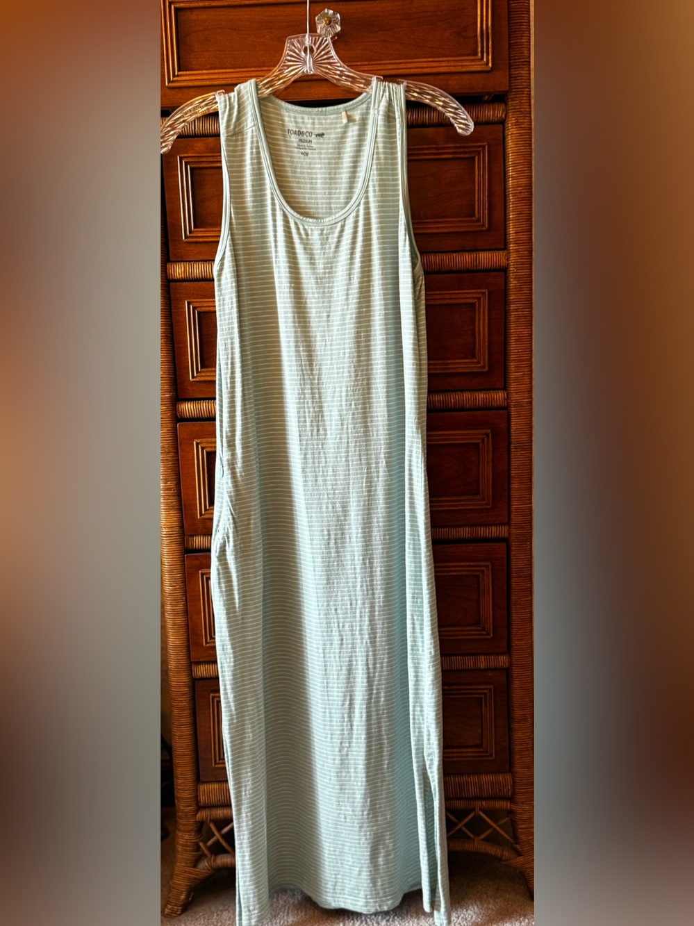 Toad&Co Samba Paseo Midi Sleeveless Dress - Green & White Striped Sz M - Picture 2 of 9